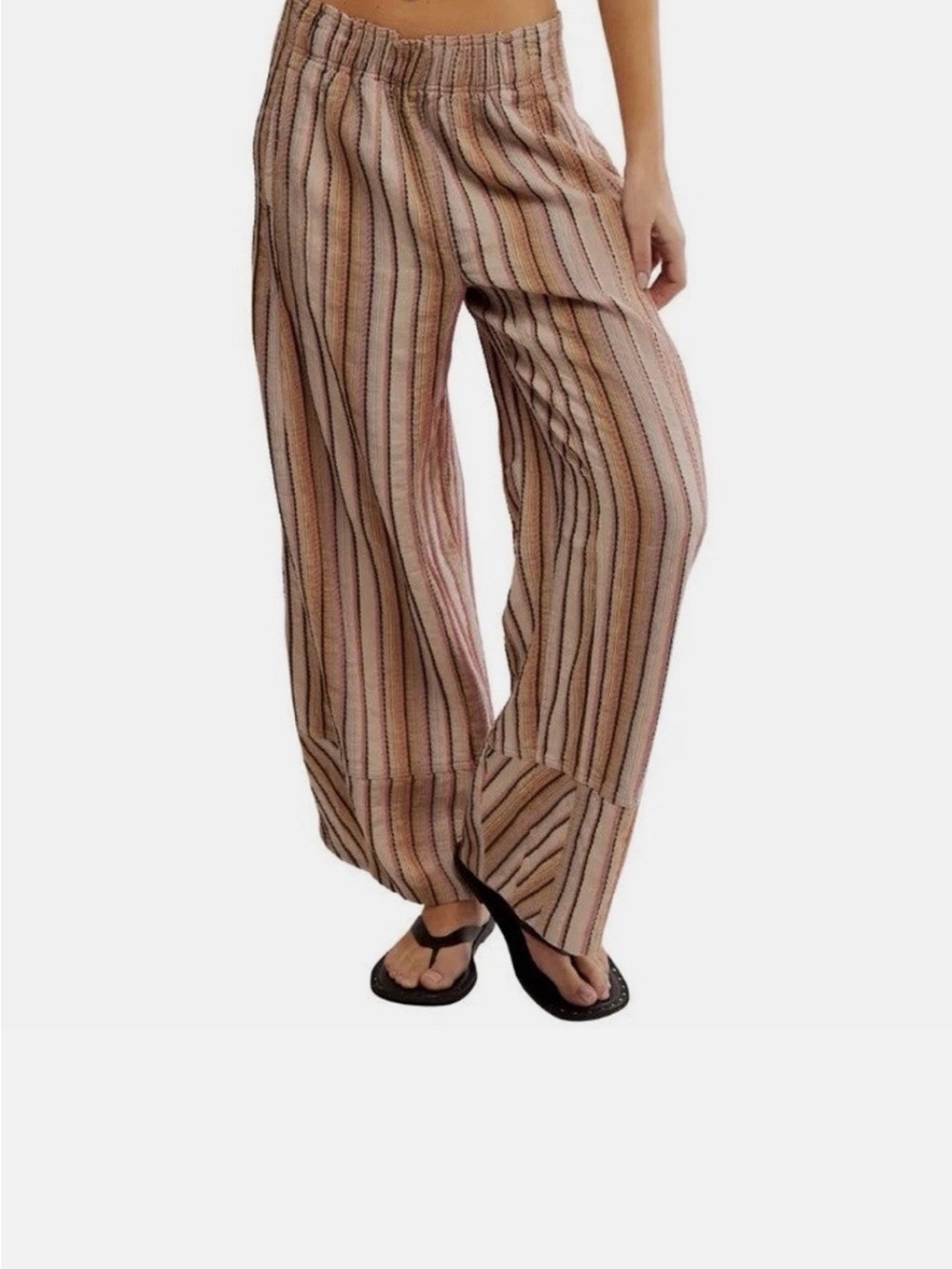 NWT Free People Days End Stripe Linen Pants Tan Combo Size XS